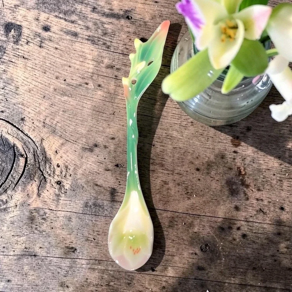Franz Sculptured Porcelain Spoon, Spring Freesia Design, Art Collectible